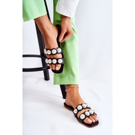 PG1 Chaussons Femme En Cuir Avec Perles Décoratives Noir Lasello 2