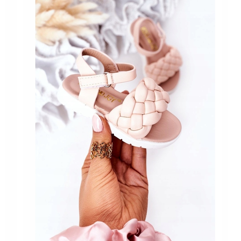 Sandales des filles avec une tresse rose 5