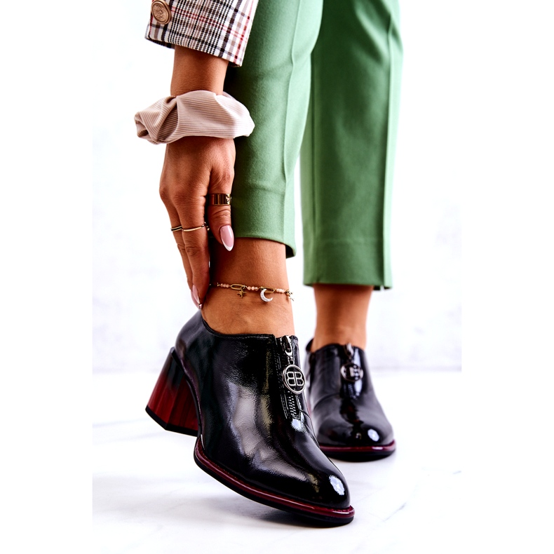S.Barski Chaussures à la mode laquées sur un poteau Lorena noir et rouge 1