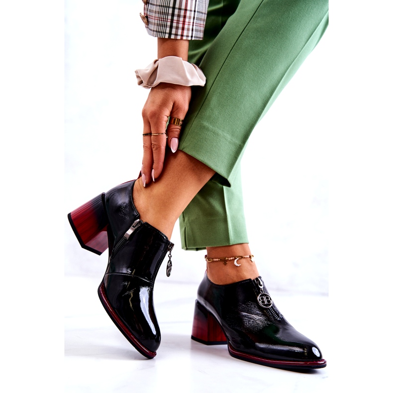 S.Barski Chaussures à la mode laquées sur un poteau Lorena noir et rouge 2