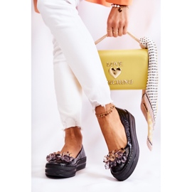 PA2 Ballerines en cuir sur la plate-forme avec ornement de bériette noire 2