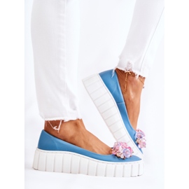 PA2 Ballerines En Cuir Sur Une Plateforme Ornée D'un Ornement De Ladette Bleu Et Blanc 2