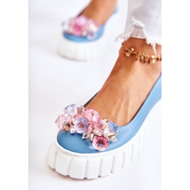 PA2 Ballerines En Cuir Sur Une Plateforme Ornée D'un Ornement De Ladette Bleu Et Blanc 1