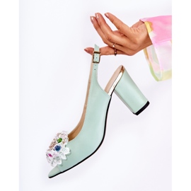 PA2 Sandales escarpins en cuir à la mode avec décoration Meriss verte 1