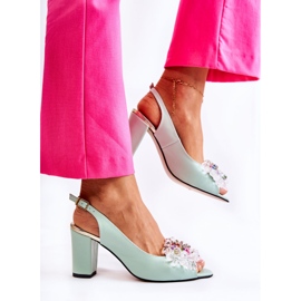 PA2 Sandales escarpins en cuir à la mode avec décoration Meriss verte 2