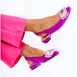 Ballerines En Daim Sur Talons Hauts Avec Décoration Elena Rose Foncé 5