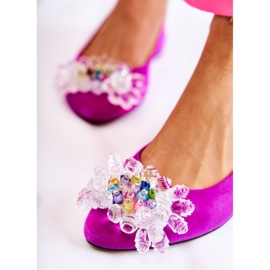 Ballerines En Daim Sur Talons Hauts Avec Décoration Elena Rose Foncé 3