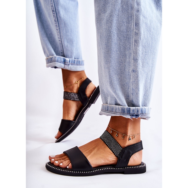 PE1 Sandales Classiques à Talon Plat pour Femme Noir Catis 2