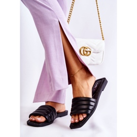 PG1 Chaussons Femme Noirs En Cuir Avec Matelassage Raula 2