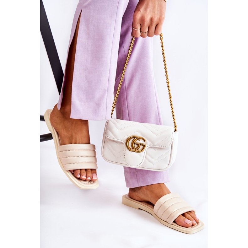 PG1 Chaussons Femme En Cuir Avec Matelassage Beige Raula 2