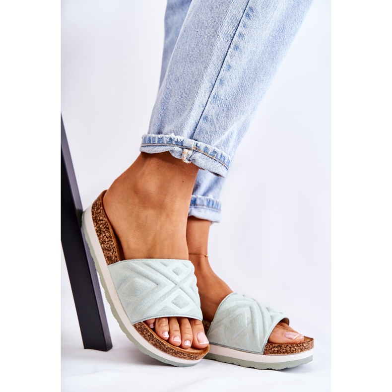 PG1 Pantoufles en daim pour femmes sur une plate-forme verte massive Heritta 1