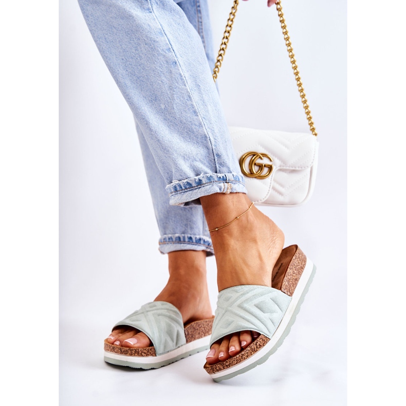 PG1 Pantoufles en daim pour femmes sur une plate-forme verte massive Heritta 2