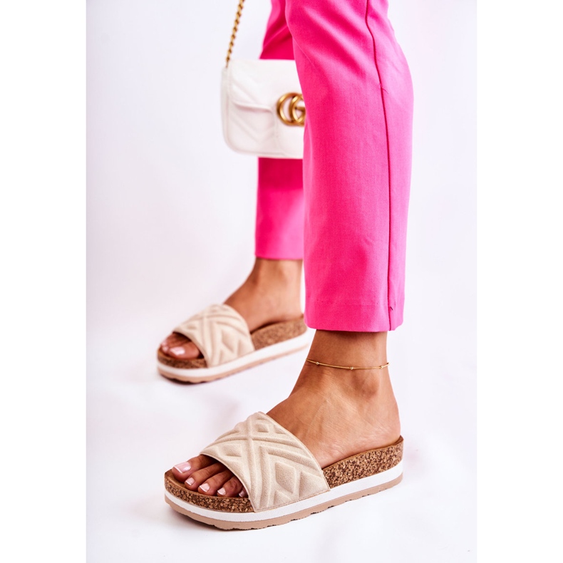 PG1 Chaussons En Daim Pour Femme Sur Une Plateforme Massive Beige Heritta 2