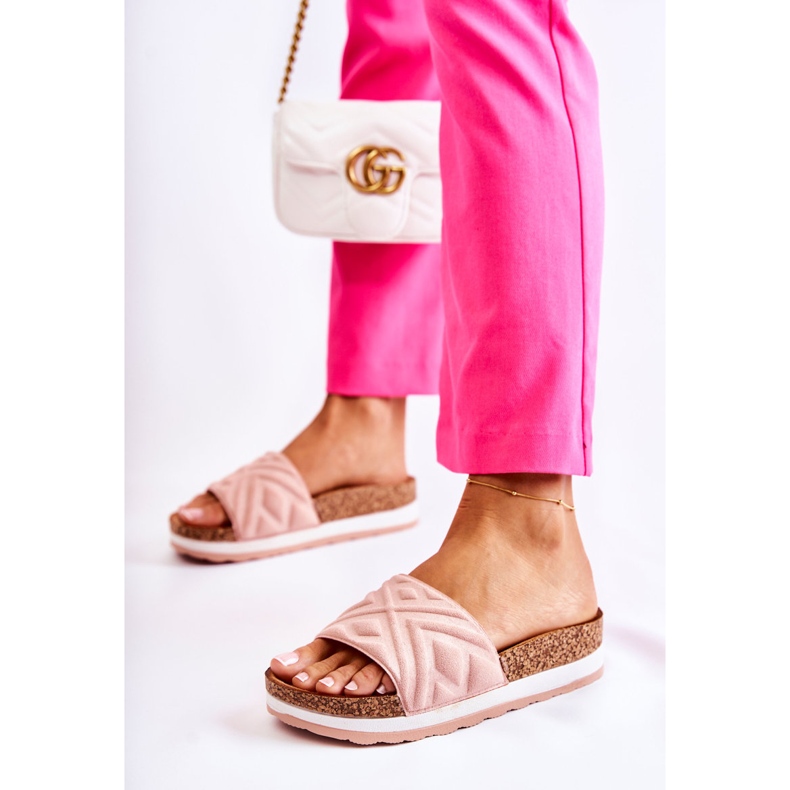 PG1 Pantoufles en daim pour femmes sur une plate-forme Heritta rose massive 1