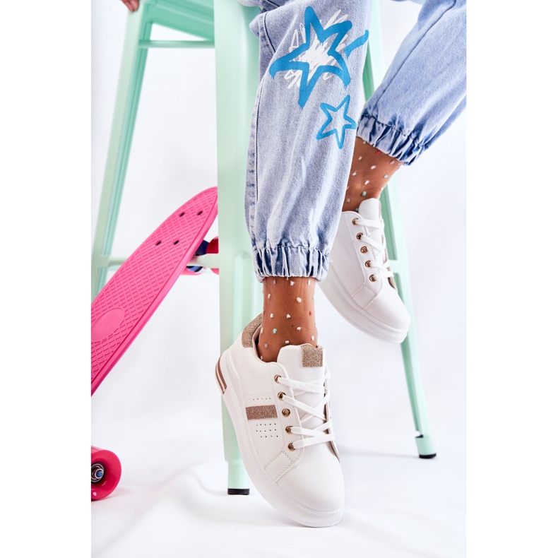 FK2 Chaussures de sport pour femmes, nouées blanches Otylia d'or 2