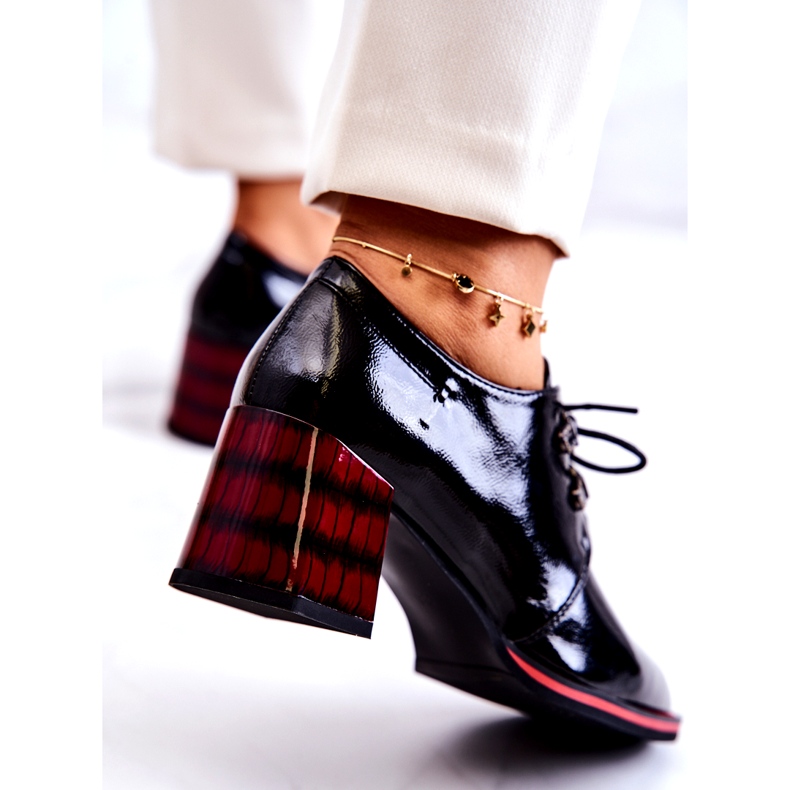 S.Barski Chaussures basses laquées à fermeture éclair noir rouge 3