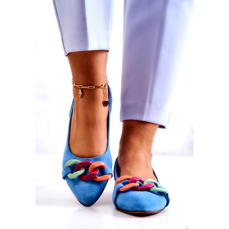 Ballerines En Daim Avec Chaîne Lewski Shoes 3125 Bleu multicolore 3
