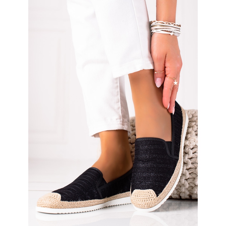 SHELOVET Espadrilles à enfiler noir 1