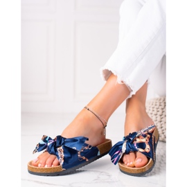SHELOVET Chaussons Bleus Avec Un Nœud bleu marin 1