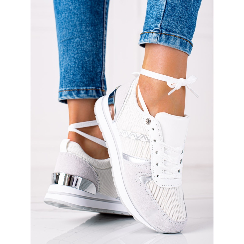 SHELOVET Baskets confortables blanche argent gris 2