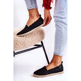PE1 Ballerines à enfiler pour femme avec fleurs de venise noires 2