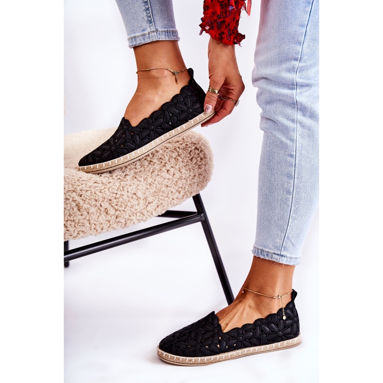 PE1 Ballerines à enfiler pour femme avec fleurs de venise noires 2