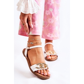 S.Barski Sandales à Talons Plats pour Femme avec Chaîne Minevra Blanche 2