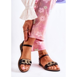 S.Barski Sandales à Talons Plats Pour Femme Avec Une Chaîne Minevra Noir 2