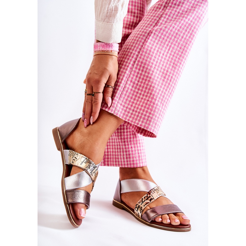 PE1 Sandales Cuir Apulia Dorées Côtelées argent d'or 2