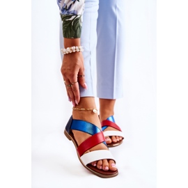PE1 Sandales En Cuir Côtelé Bleu Pouilles blanc rouge bleu marine 1