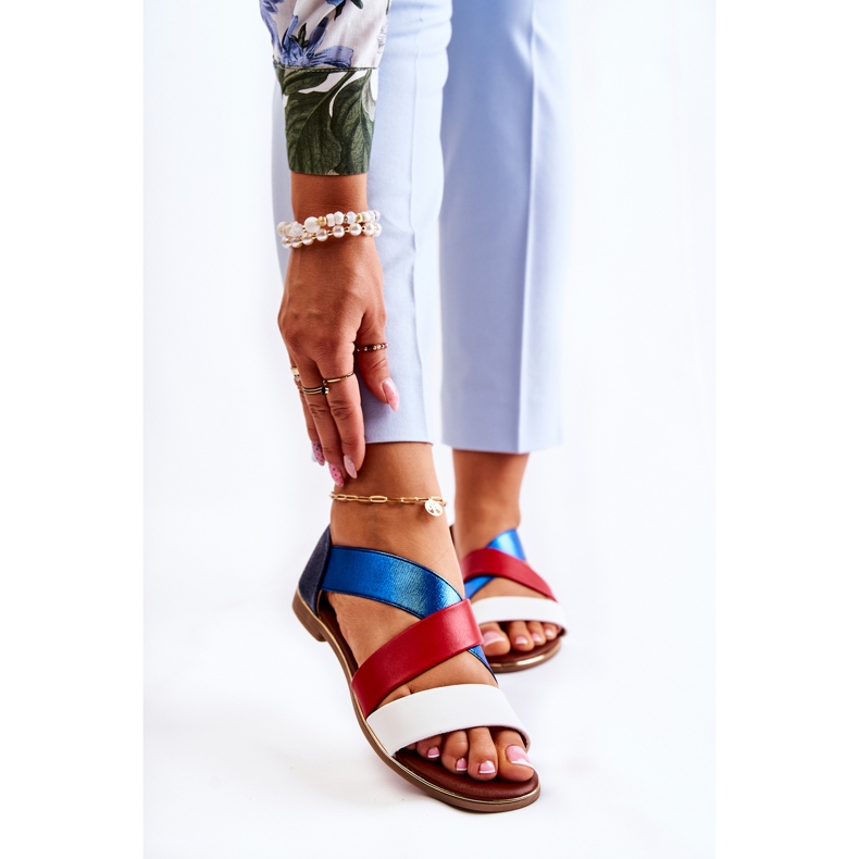 PE1 Sandales En Cuir Côtelé Bleu Pouilles blanc rouge bleu marine 1