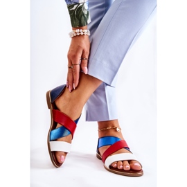 PE1 Sandales En Cuir Côtelé Bleu Pouilles blanc rouge bleu marine 2