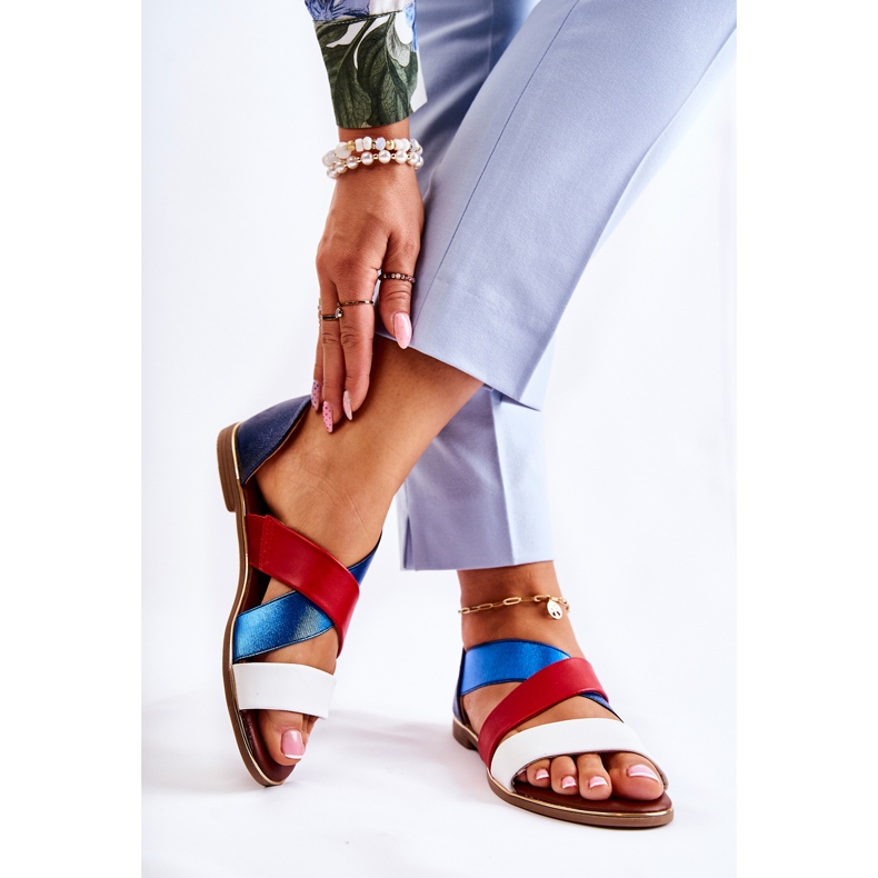 PE1 Sandales En Cuir Côtelé Bleu Pouilles blanche rouge bleu marin 2