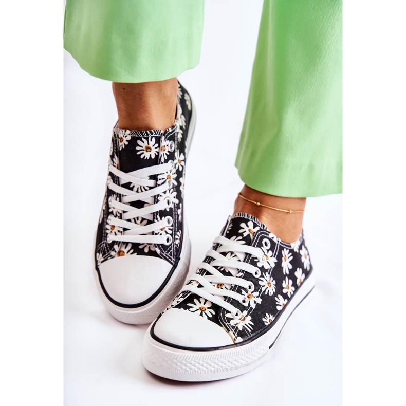 PS1 Baskets Basses Femme Avec Fleurs Janey Noir 2