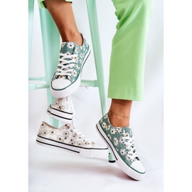 PS1 Baskets basses pour femmes à fleurs vertes Janey 1
