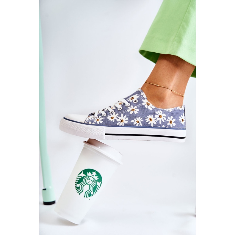 PS1 Baskets basses pour femmes à fleurs Janey bleues 1