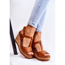 PG1 Sandales classiques en cuir sur talon compensé Valorin marron brun 3