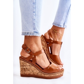 PG1 Sandales classiques en cuir sur talon compensé Valorin marron brun 2