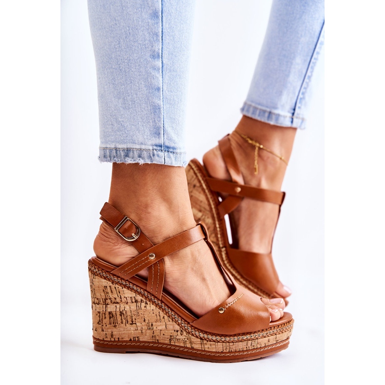 PG1 Sandales classiques en cuir sur talon compensé Valorin marron brun 2