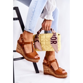 PG1 Sandales classiques en cuir sur talon compensé Valorin marron brun 4