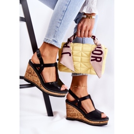 PG1 Sandales compensées classiques en cuir noir Valorin 2