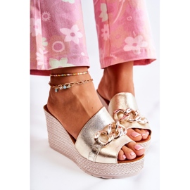 Lewski Shoes Chaussons Compensés Cuir Lewski 3062 Doré d'or 1