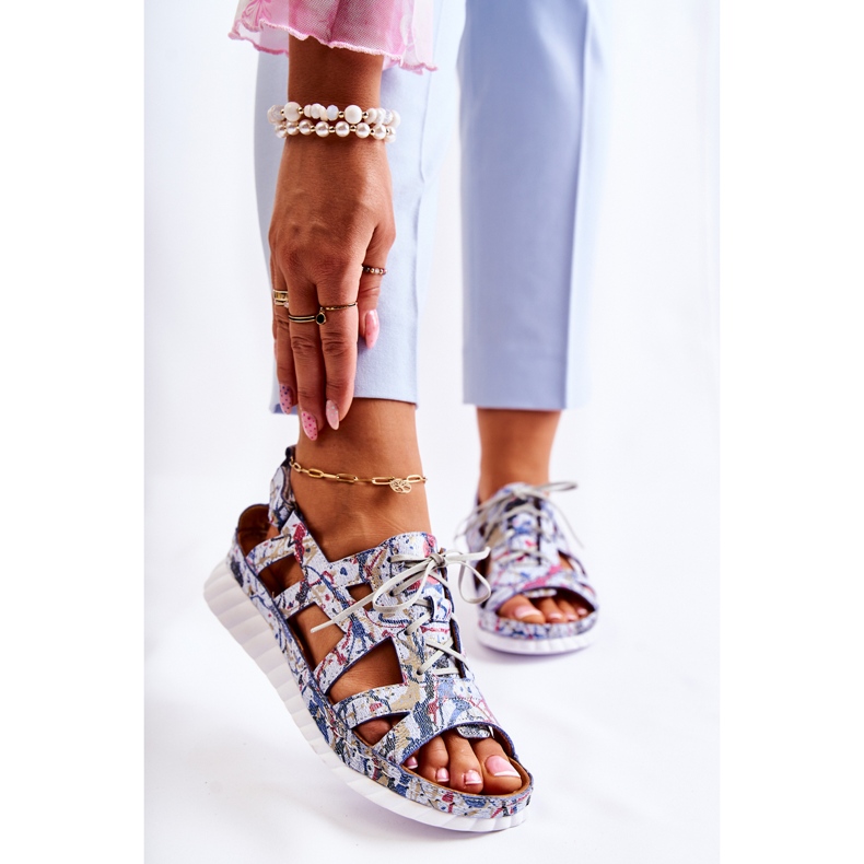 Maciejka Sandale Cuir Avec Velcro Pour Femme 05375-06 Bleu multicolore 1