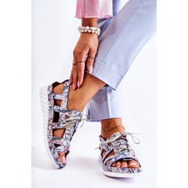 Maciejka Sandale Cuir Avec Velcro Pour Femme 05375-06 Bleu multicolore 2