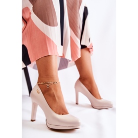 Sergio Leone Escarpins à plateforme classiques pour femmes, beige perle 1