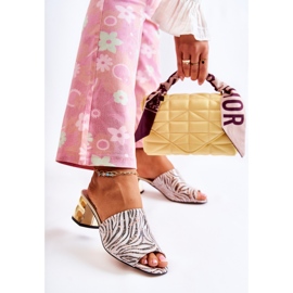 PA2 Chaussons Femme Cuir Zèbre Sur Talon Rose-Blanc Perry blanche le noir 2