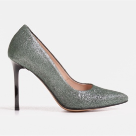 Marco Shoes Escarpins en cuir véritable vert sur un talon noir argent 7