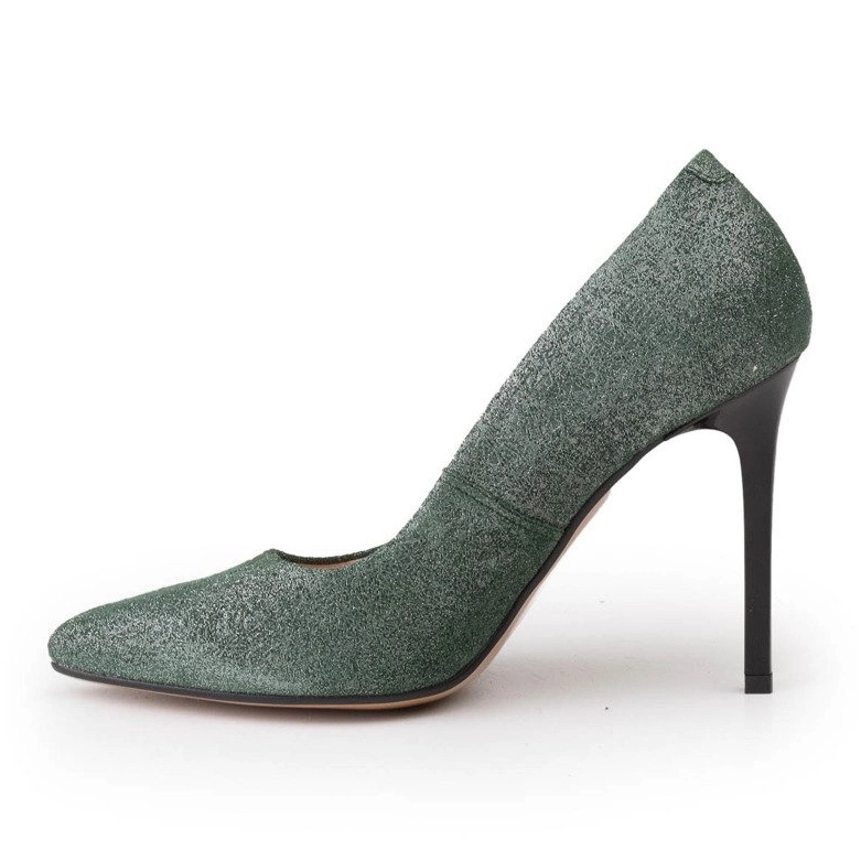 Marco Shoes Escarpins en cuir véritable vert sur un talon noir argent 2