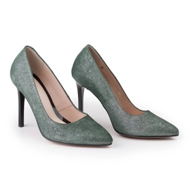 Marco Shoes Escarpins en cuir véritable vert sur un talon noir argent 3