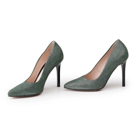 Marco Shoes Escarpins en cuir véritable vert sur un talon noir argent 4
